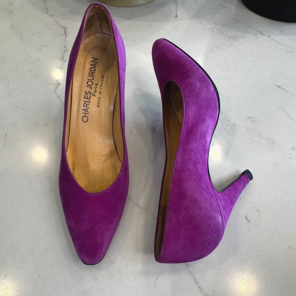Charles Jourdan Paris Women 7.5 Fuchsia Pink Suede Pointy Toe Stiletto Heel Pump - Picture 15 of 15